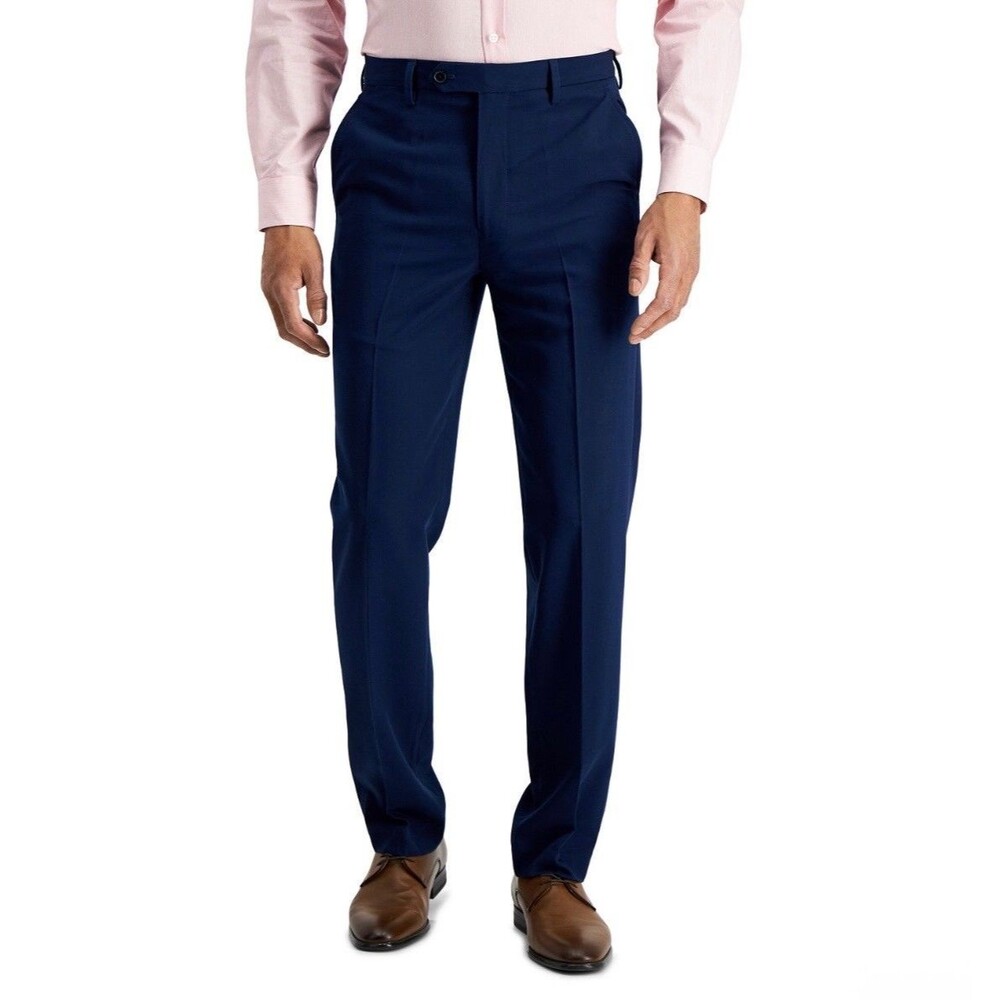 $75 NEW NAUTICA Mens 36x32 Solid Blue Stretch Super Soft Dress Pants/Slacks